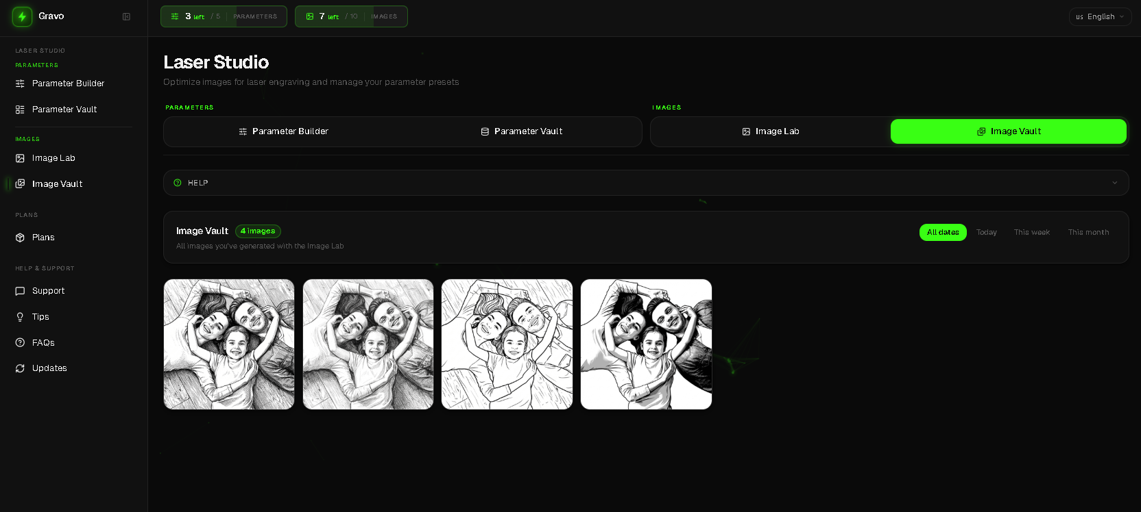 Gravo image library — all your optimized laser engraving images organized and ready to use
